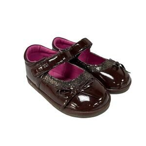 Angel Baby Brown Faux Patent Leather Hook & Loop Closure Girls Mary Jane Shoes 5